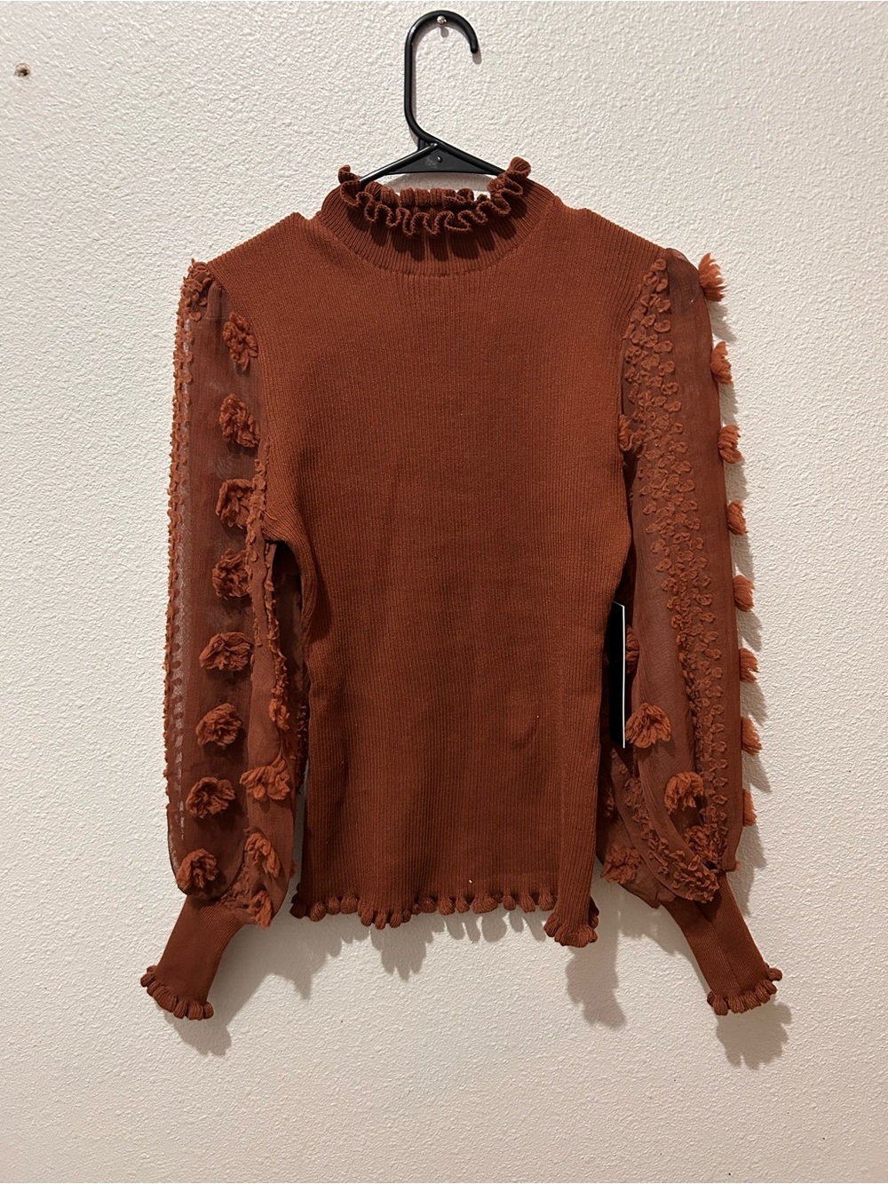 Pom-Trim Knit Sweater Top